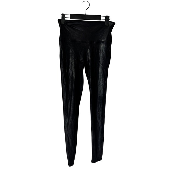 SPANX Pants - Spanx Faux Leather Leggings Black High Rise Power Waistband Size Medium